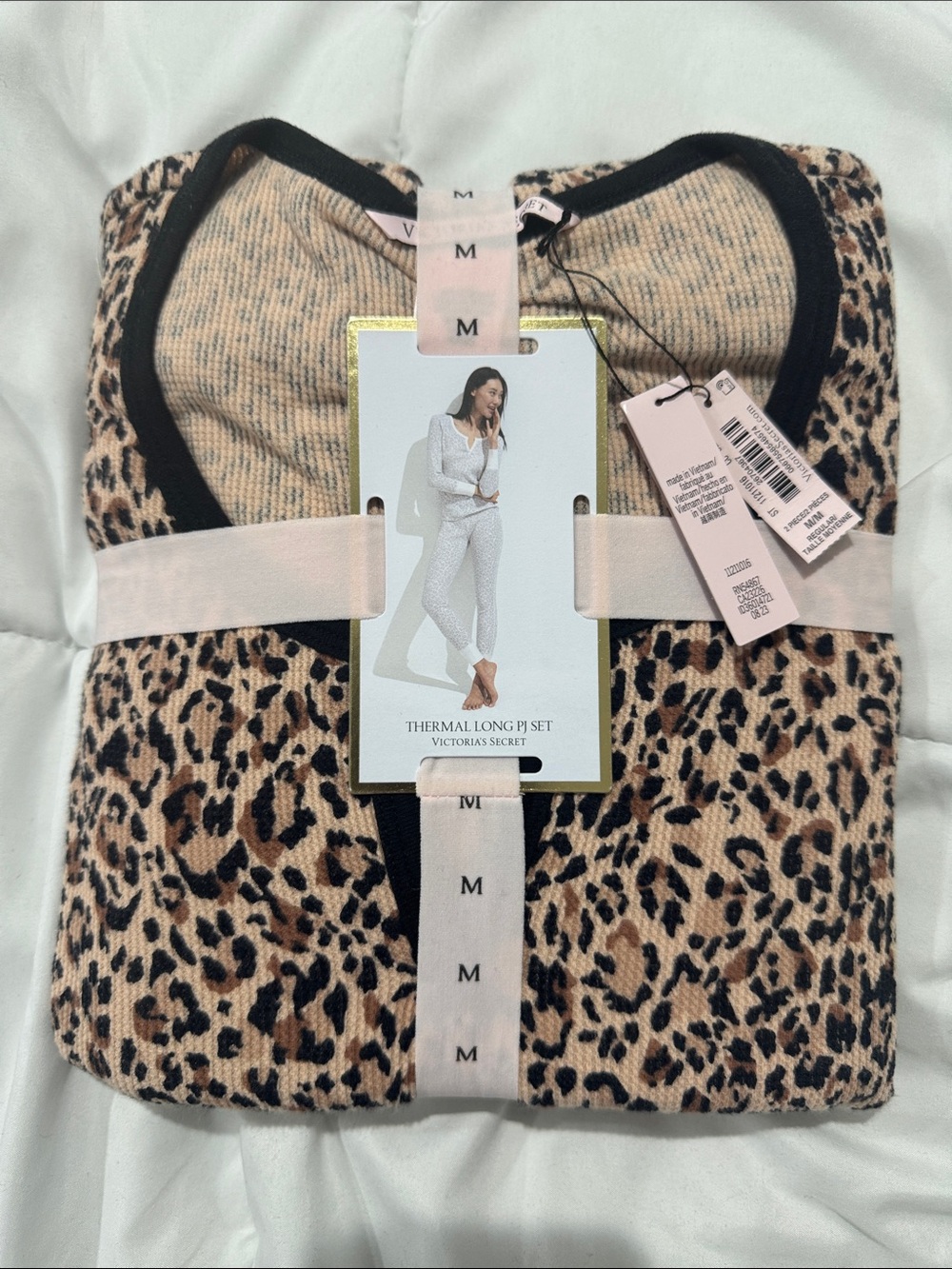 NEW Victoria's Secret Leopard Print Thermal PJ Set - Tan & Black